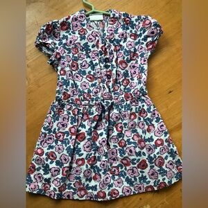 Mini Boden White Dress with Pink and Red Floral Print